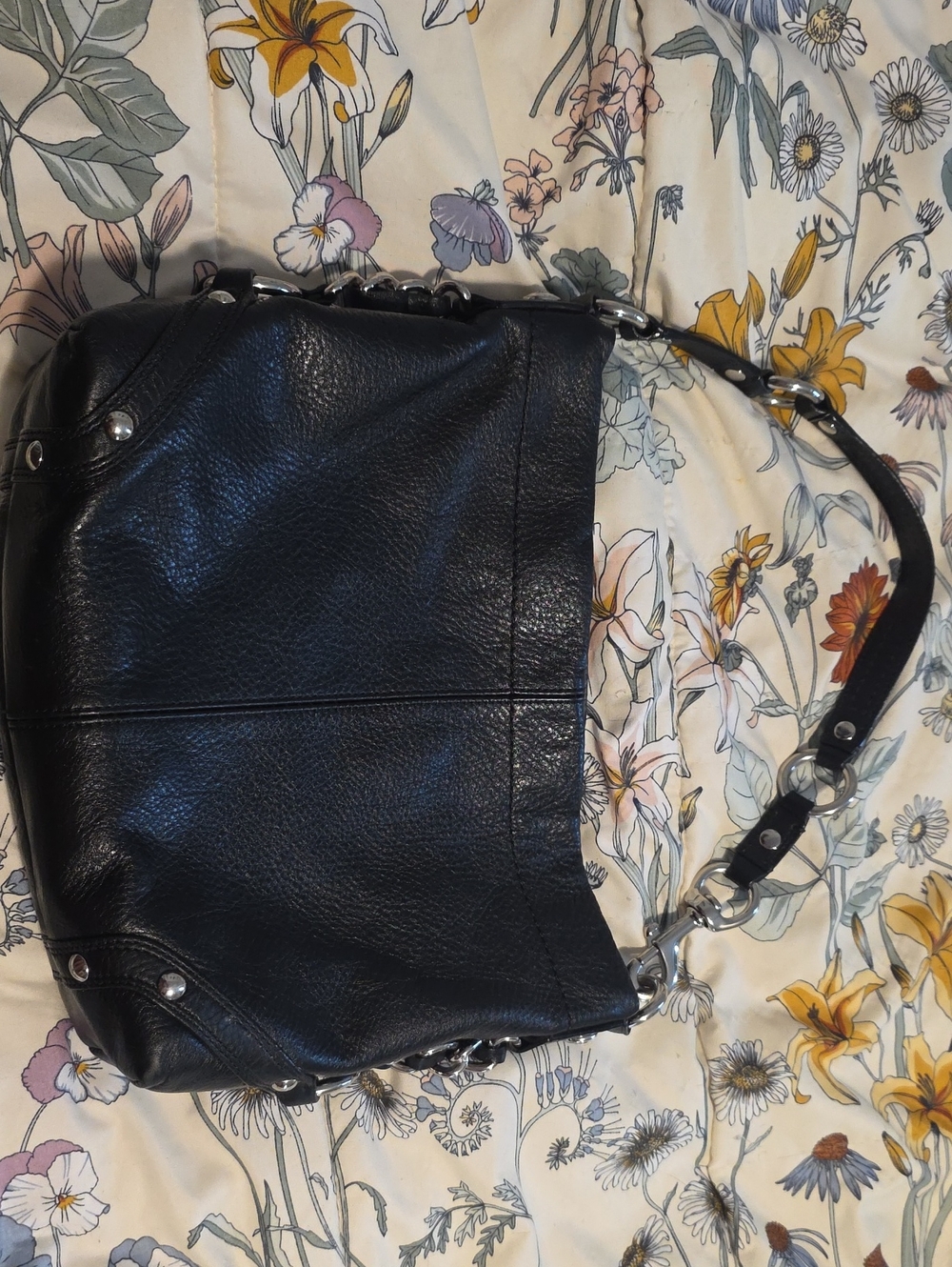 Coach Black Pebbled Leather Hobo with Silver Chain Strap